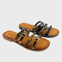 Sandales plates à lanières fines en cuir verni imprimé léopard pour femmes, avec boucle réglable, mules tendance d'été pour femmes