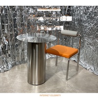 Table de café carrée en métal de style industriel en acier inoxydable pour salon de thé, avec plateau solide