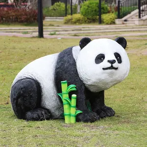 Buitenpark Hars Schattige Panda Sculptuur Levensgrote Glasvezel Dieren Tuin Decoratie Hars Handwerk Panda Glasvezel Beelden