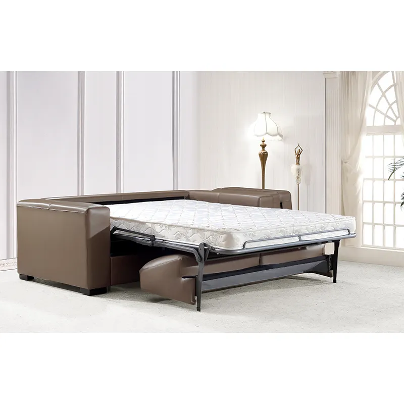 Canapé-lit pliant en cuir, style européen moderne, avec matelas, pour salon