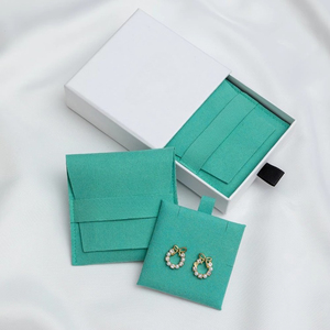 Pochette personnalisée pour bijoux en turquoise, sacs à bijoux en microfibre avec rabat, boîte à bijoux avec insert de présentation, modèle JGS 8*8cm & 8*8+7.3 cm - Product Image 1