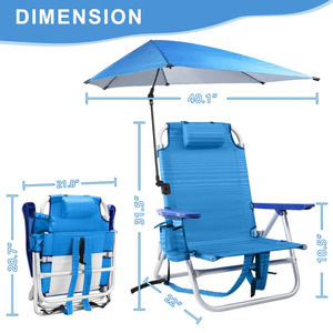 Portatile da esterno pieghevole in alluminio luna sedia regolabile ombrellone con morsetto per spiaggia <span class=keywords><strong>mare</strong></span> campeggio per zaino in poliestere - Product Image 4
