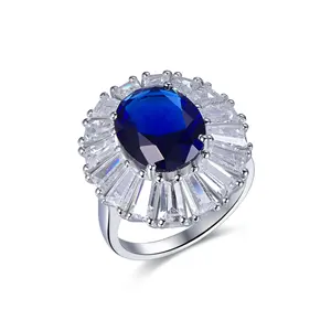 dark blue fusion gem 18k white gold plated ring baguette 5A CZ S925 silver ring 925 sterling silver ring