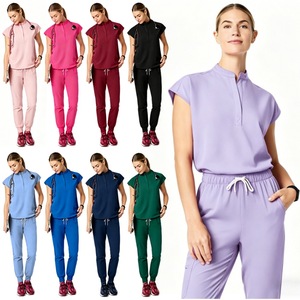 Women Hospital <b>Scrub</b> Set Short Sleeve Moisture Wicking Knitted Split Uniforms For Dental Cosmetic Surgery - Product Image 1