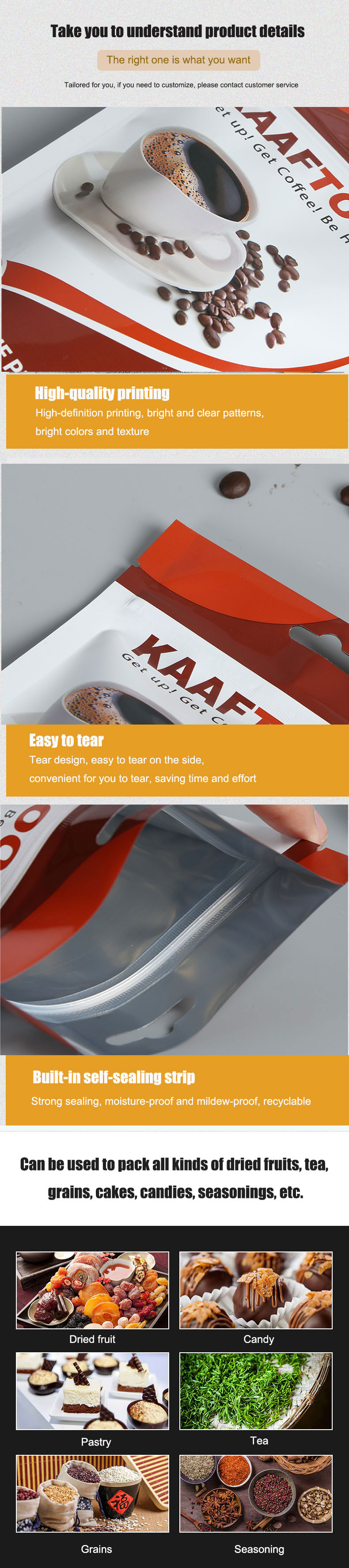 Empaque Alimentos Zip lockk Stand Up Plastic Snack Nut Packaging Bag Mango Dried Fruit Dry Food Packaging Bag