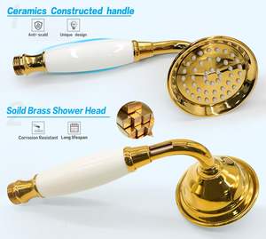 Pomme <span class=keywords><strong>de</strong></span> douche à main en laiton avec tuyau <span class=keywords><strong>de</strong></span> 59 cm, finition or brossé, écologique, haute pression, valve en céramique, pulvérisateur <span class=keywords><strong>de</strong></span> salle <span class=keywords><strong>de</strong></span> <span class=keywords><strong>bain</strong></span> - Product Image 4