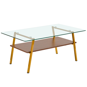 Tavolino da Caffè Rettangolare con Piano in Vetro Temperato e Gambe in Metallo Dorato, Tavolo Moderno per Soggiorno con Superficie in Vetro Trasparente - Product Image 6