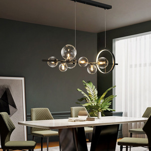 Lámpara Colgante Moderna de Estilo Nórdico con Marco de Hierro y Altura Ajustable, con Pantalla de Vidrio para Mesa de Comedor, Barra o Mostrador - Lámpara de Araña Estilo Frijol Mágico - Product Image 3