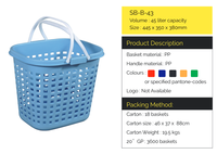 Panier de courses à double poignée, grande capacité, durable et facile à transporter, en PP bleu, 45L, pour supermarché et épicerie, B-43