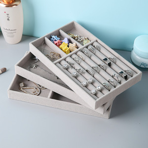 Velvet Jewelry Storage Box Gray 1 Layer Desktop Organizer For Rings <b>Earrings</b> Necklaces Jewelry Display <b>Case</b> - Product Image 4