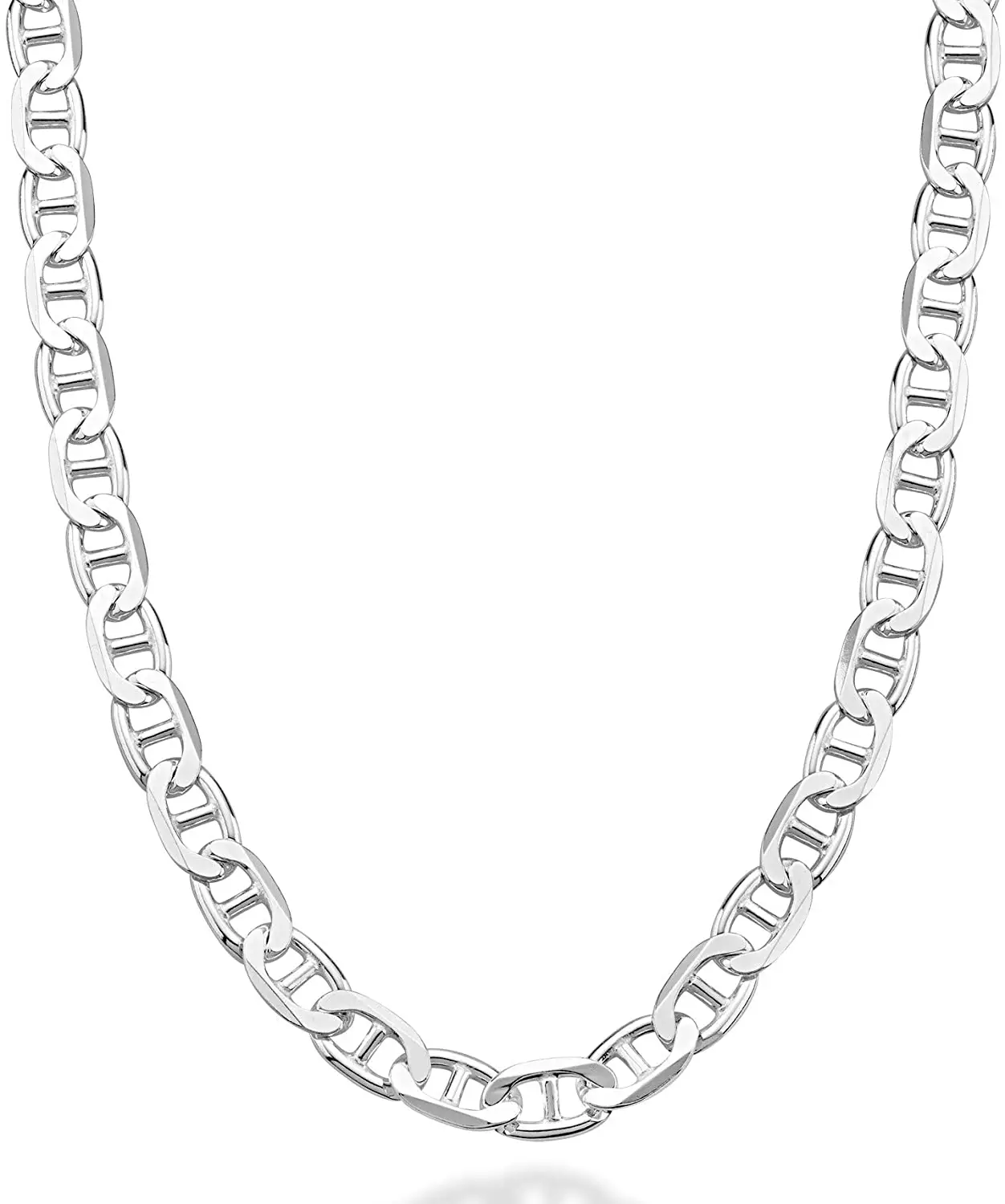 Solid 925 Sterling Silver Italian 3mm 5mm 7mm Diamond-Cut Solid Flat Mariner Link Chain Necklace for Women Men 20 Inch