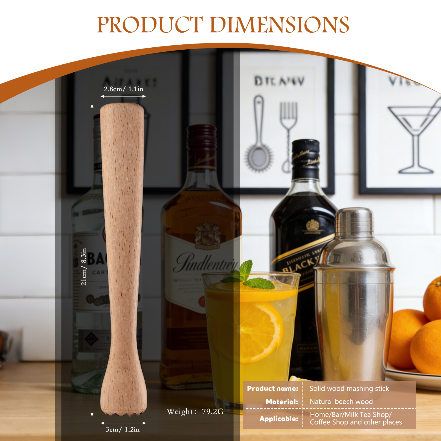 2026 New Luxury Wooden Cocktail Muddler Durable Ice Crusher Handy Cocktail Tool 210mm Portable Eco-Friendly Kitchen Accessory · image 2