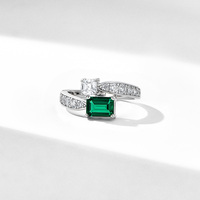 Bague Toi et Moi Tendance à Deux Pierres en Émeraude de Laboratoire, Bijou en Argent 925 avec Zircon Cubique CZ Taille Émeraude pour Filles