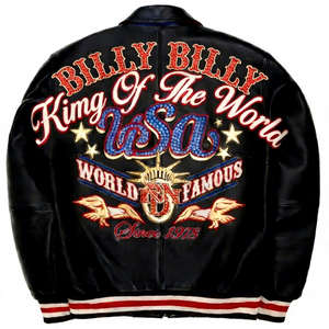 جاكيت جلد أسود مخصص بمقاسات أمريكية، جاكيت هيب هوب من جلد الحملان مرصع بالأحجار الكريمة للرجال - Product Image 2