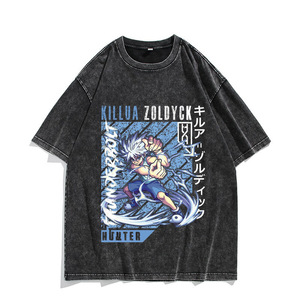 700 tipos de camisetas personalizadas fabricantes de algodón negro pesado lavado ácido Vintage gráfico <span class=keywords><strong>HXH</strong></span> Gon Killua Anime hombres camiseta - Product Image 4