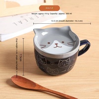 Mug en céramique gaufré mignon avec couvercle, motifs Shiba Inu, chat et hérisson, design attrayant, pour café, lait et petit-déjeuner, en stock