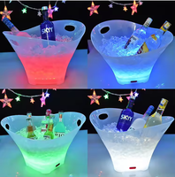 Ember Es Batu Akrilik 10L Biru LED dengan Pegangan, Warna & Logo Dapat Disesuaikan, Untuk Pesta