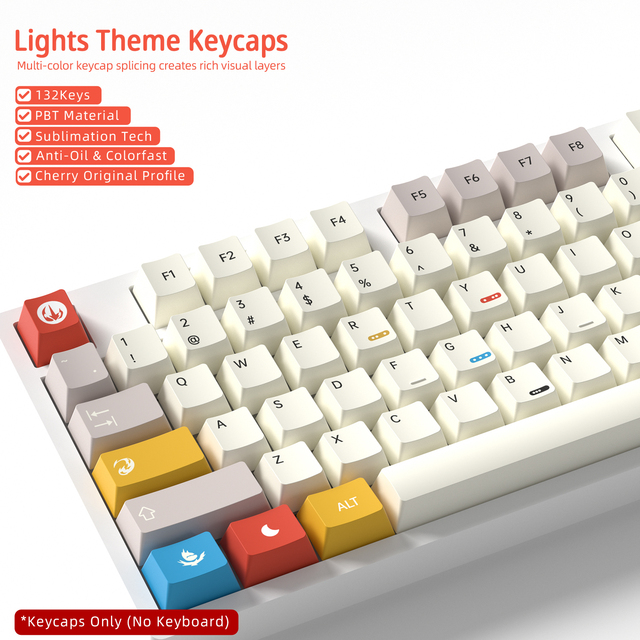 Cherry Profile Hundred Lights Theme Dye Sublimation PBT Keycaps for Mechanical Keyboard 135 Keys