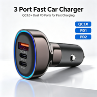 Pengisi Daya Mobil 60W USB A PD QC3.0 PPS Pengisi Daya Mobil Cepat Adaptor 3 Port Dual USB C Pengisi Daya Ponsel Mobil untuk I Phone Android Tablet