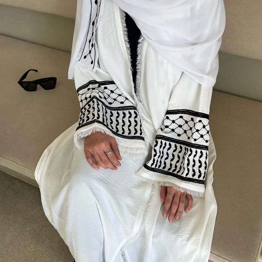 Lebaran Dubai bordir indah berumbai jubah kardigan gaun Muslim bordir modis elegan