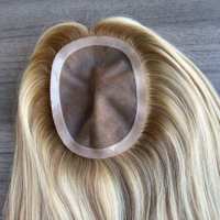 Topper de cheveux humains Shadow Root Honey Ash Blonde, boucles de 12 mm, ondulations, mèches blondes multi-tones, clips, mono-topper 5x6,5 pouces