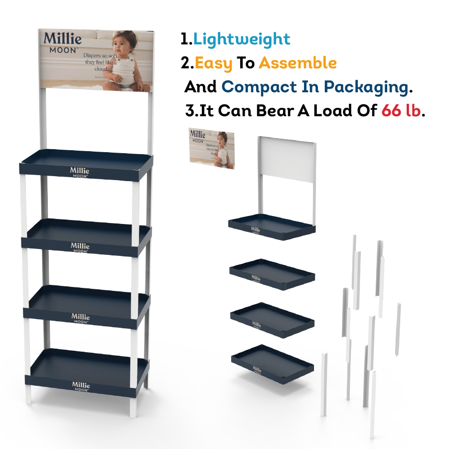 Durable PVC Panel Baby Diaper Display Stand with Shelves for Maternity Shops and Grocery Stores — view 4