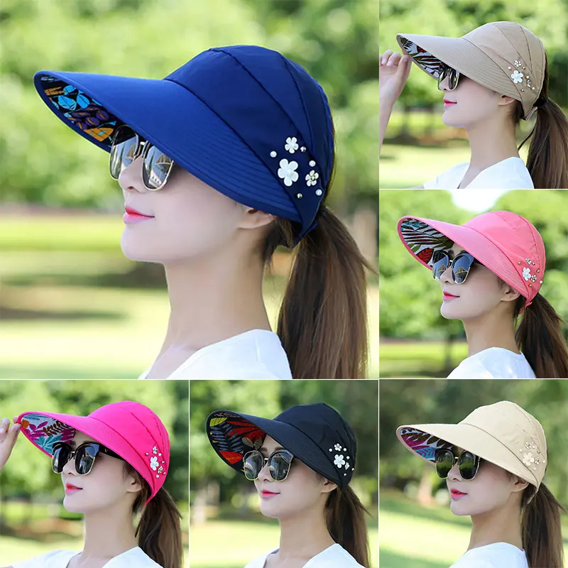 women Sun Hats Visor Fishing Fisher Beach Hat UV Protection Cap Casual Women Summer Caps Ponytail Wide Brim Hat