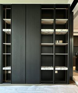 Custom <strong>Black</strong> Built-In Solid Wood Sideboard Wine <strong>Cabinet</strong> with Integrated Shelves LED Lights - Product Image 5