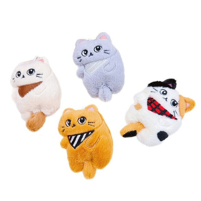 Hot Selling Plush Little Cat with Bib Stuffed Animal Key Chain Children Birthday Gift Soft Small Cat Key Ring Toy Doll