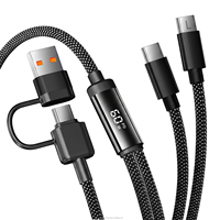 Cable de Carga Rápida PD 4 en 1 de 60W con Monitor LED de Vatios, Cable de Datos Trenzado de Nailon y Cobre Puro para Computadora y Portátil Android
