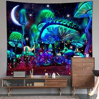 Tapisserie murale en polyester motif forêt de champignons néon, facile à accrocher, décoration murale, impression HD, vente en gros