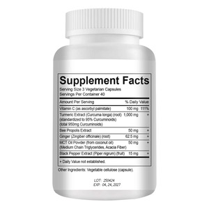 Complément de Curcuma et Curcumine 95% en Capsules avec Vitamine C, <span class=keywords><strong>Propolis</strong></span> d'Abeille, Gingembre, Poivre Noir et Huile MCT en Poudre – 120 Gélules - Product Image 6