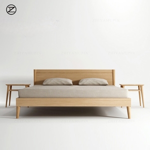 Letto Minimalista Giapponese in Legno Massello, Struttura in Rovere Bianco Nordamericano, Letto <span class=keywords><strong>Matrimoniale</strong></span> in Noce Nero Nordico, Arredamento Originale su Misura - Product Image 1