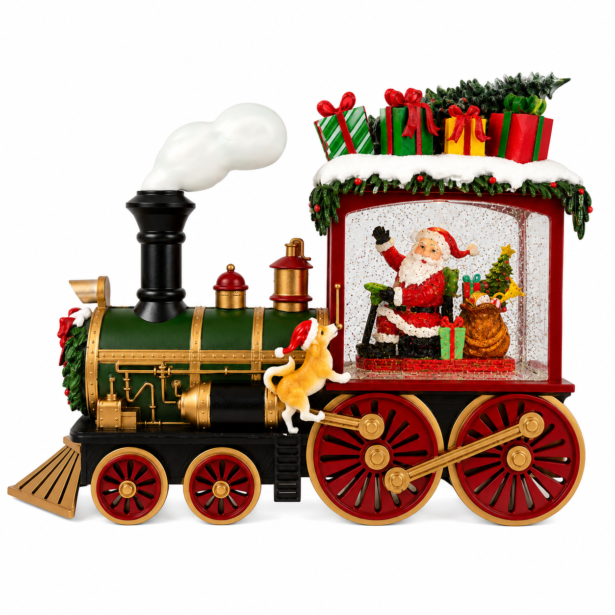Santa Snow Globe Lantern with LED Lights and Swirling Glitter Christmas Train Design Music Box Factory Wholesale Decoration