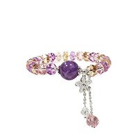 Bracelet en cristal d'améthyste naturelle pour femmes, bracelet extensible fait main avec perles facettées, pierre de guérison, bijoux floraux