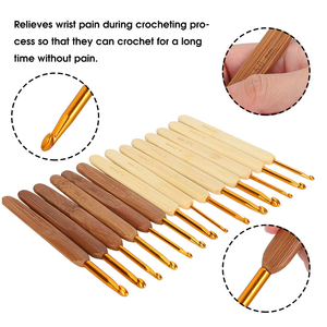 Ganchos de Crochet con Mango de Bambú, Juego de Ganchos de Acero Inoxidable, Herramientas para Tejer y Manualidades con Hilo, 0.5mm-6.0mm, Dorado, Plateado, Titanio - Product Image 2