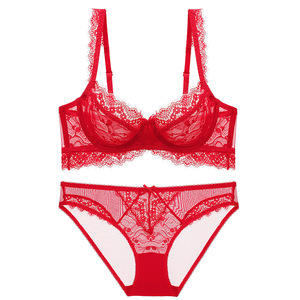Ensemble de Lingerie Florale en Dentelle pour Femme, Soutien-Gorge à Armatures Transparent et Culotte, Ensemble 2 Pièces Ultra-Fin Grande Taille pour Femme - Product Image 5