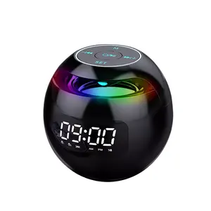 새로운 뜨거운 블루투스 5.0 빛 스피커 디지털 알람 시계 음악 플레이어 무선 공 모양 시계 스피커