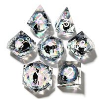 LuxeRoll Black Cat avec jeu de dés à noyau liquide 7 pièces en résine polyédrique pour DND et jeux de table RPG, dés à thème chat, vente en gros