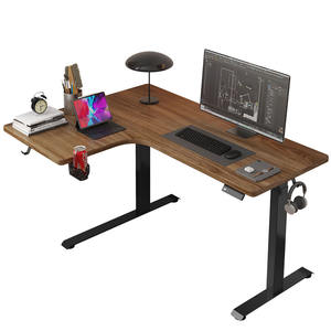 שולחן עבודה עומד מודולרי מעץ ומתכת, שולחן הרמה חשמלי מתכוונן לגובה, שולחן ארגונומי בצורת L בעל 2 שלבים - Product Image 6