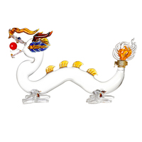 Carafe en verre transparente artisanale en forme de dragon chinois - Récipient de stockage pour vin et spiritueux avec bouchon à vis en métal et boîte cadeau