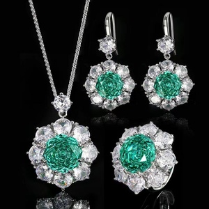 Fashion Eco-friendly Copper Jewelry for Women High Quality <b>Set</b> 14-10mm Paraiba Green Zircon Premium Delicate Matching <b>Set</b> - Product Image 2