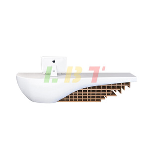Mostrador de Recepción Ovalado con Incrustaciones de Madera y Fibra de Vidrio, Personalizado con Luz LED, Diseño Contemporáneo, Hecho en Shenzhen - Product Image 5