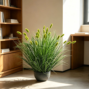 Bonsái artificial de hierba curvada tipo cebolla con cabezas de oruga, racimo de caña sintética, moderno, ecológico, duradero, para paisajismo de jardín, hogar y fiestas - Product Image 1