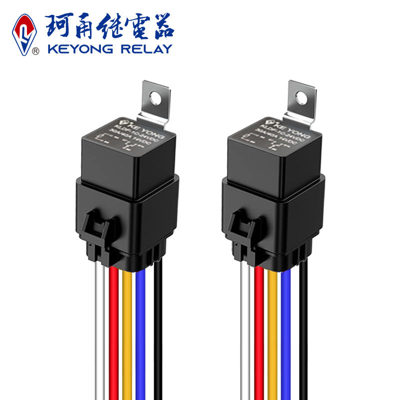 KEYONG Automotive 5 Pin 40 or 30 Amp 12V SPDT Relay Socket with Wiring Harness for Car Boat Trunk Motorcycle