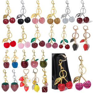 European American Light Luxury Women's Creative Cherry Glitter Crystal Fruit Pendant Fashionable Portable Christmas Keychain