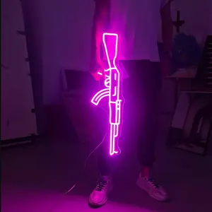 AK47 Gun Neon Sign, 12V PVC LED Neon Custom Party Wall Art Office Home Shop Window Display Neon Logo Signs For Store