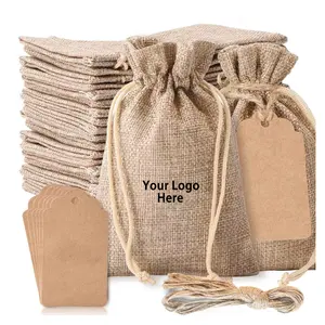 Wholesale Custom Logo Nature Color Jute Pouch Gift Jewelry Packing Storage Hessian Hemp Drawstring Bag