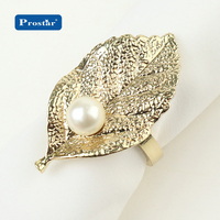 Bague de serviette en forme de feuille, couleur or perle