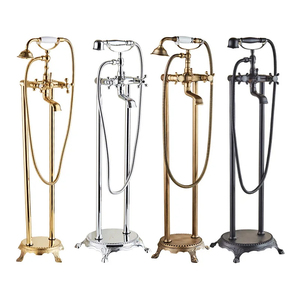 Baignoire autoportante de style européen à poser au sol avec double robinet à bouton croisé et douchette téléphonique HD-TF012 - Product Image 3